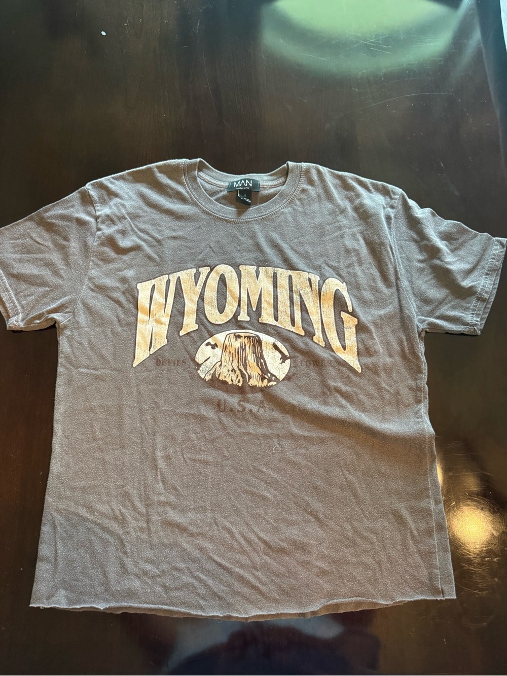 Wyoming Graphic Tee - Brown with Cream Print - M